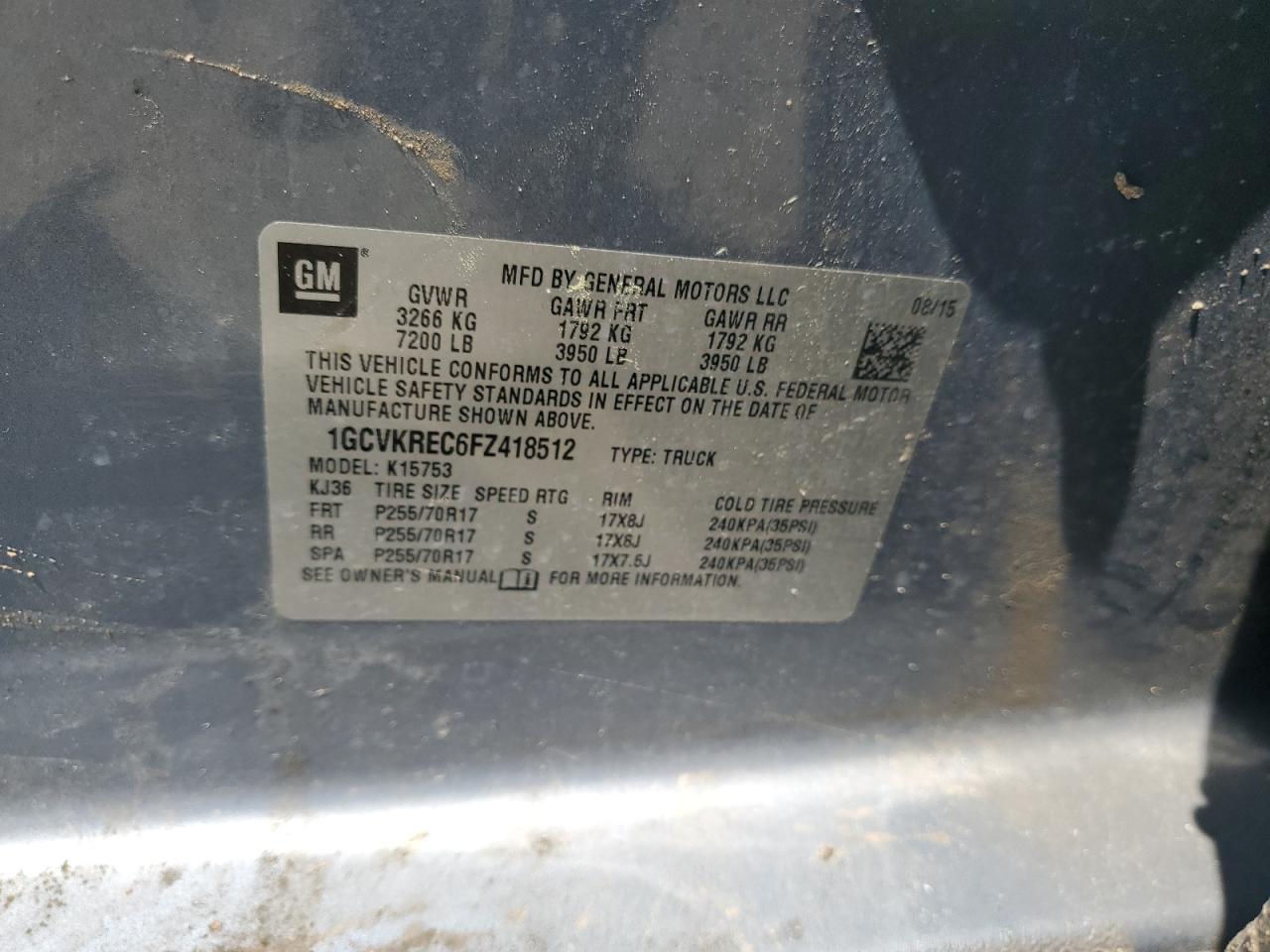 2015 Chevrolet Silverado K1500 Lt VIN: 1GCVKREC6FZ418512 Lot: 56567795