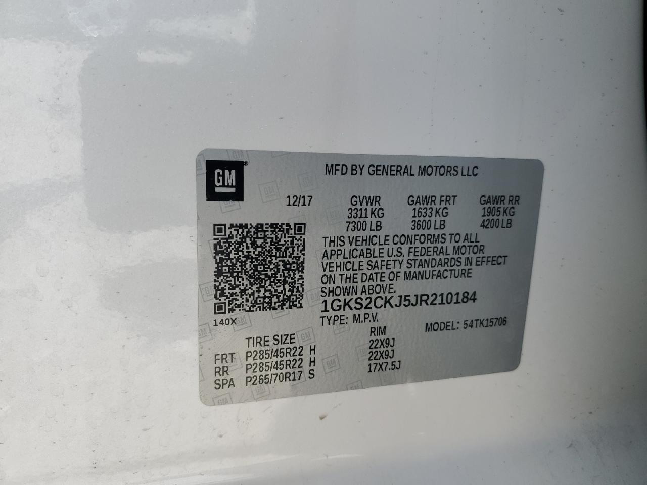 2018 GMC Yukon Denali VIN: 1GKS2CKJ5JR210184 Lot: 56700905