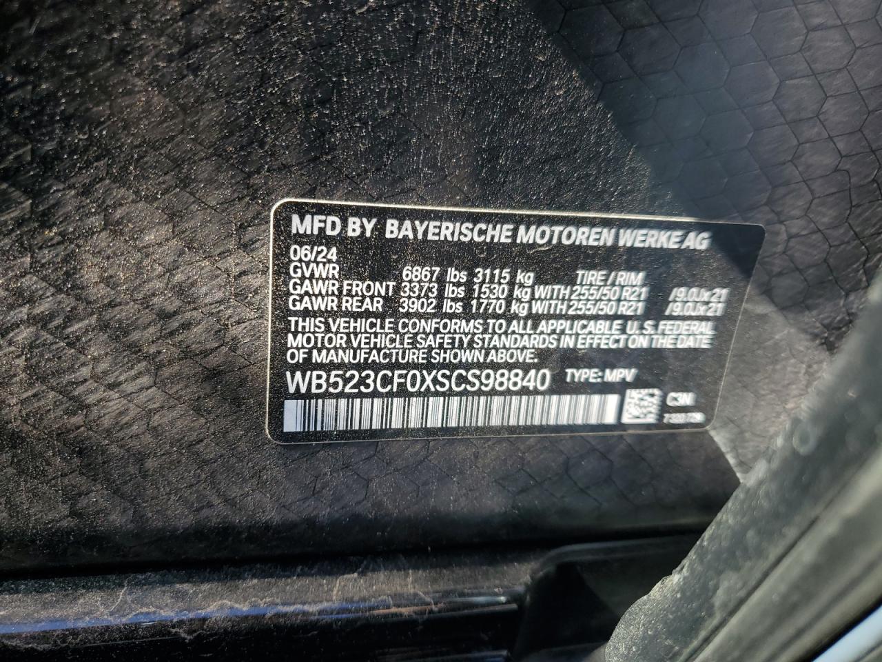 2025 BMW Ix xDrive50 VIN: WB523CF0XSCS98840 Lot: 56714595