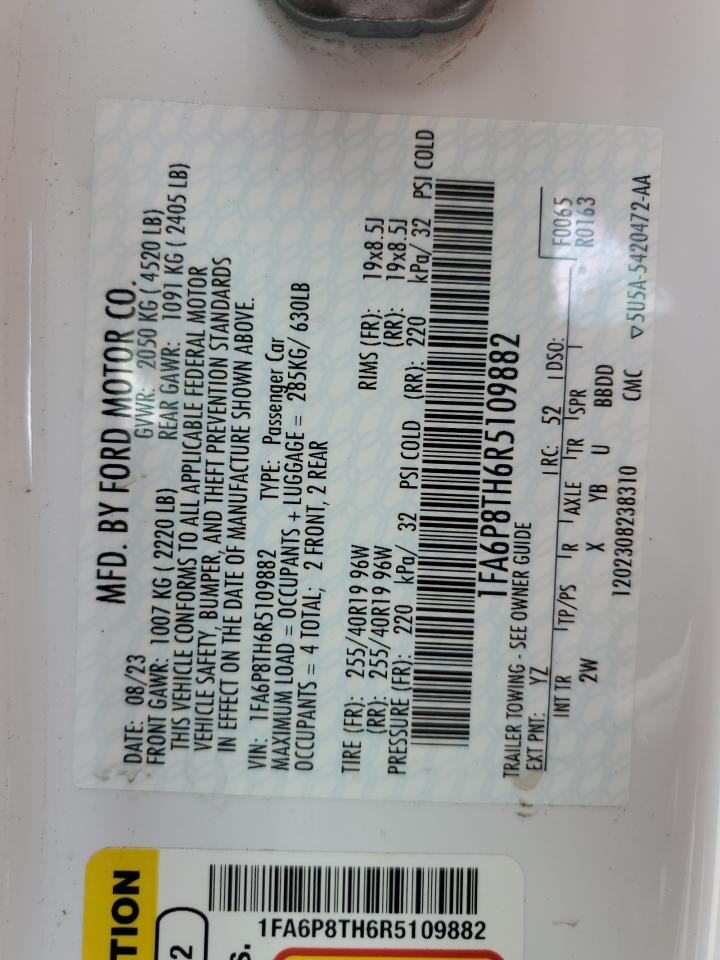 2024 Ford Mustang VIN: 1FA6P8TH6R5109882 Lot: 55615885