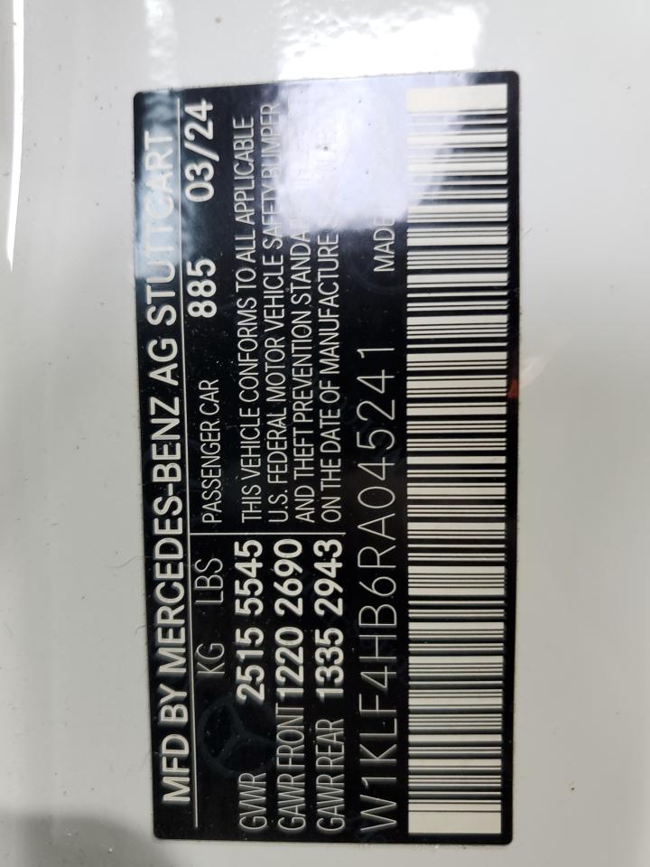 2024 Mercedes-Benz E 350 4Matic VIN: W1KLF4HB6RA045241 Lot: 55748625