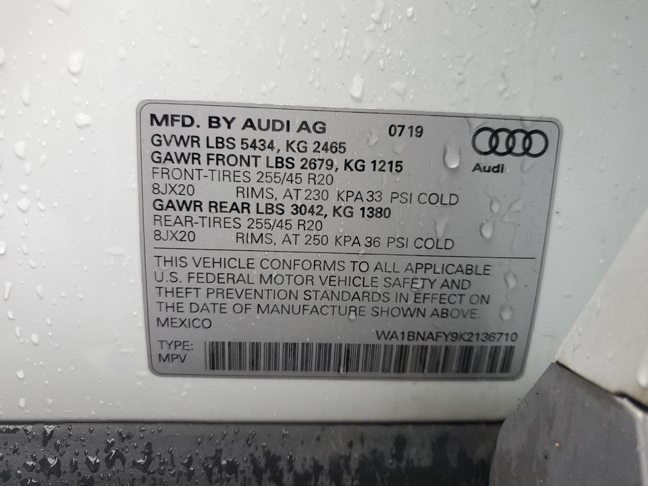 2019 Audi Q5 Premium Plus VIN: WA1BNAFY9K2136710 Lot: 55997445