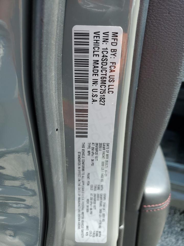 2021 Dodge Durango R/T VIN: 1C4SDJCT6MC751827 Lot: 57998455