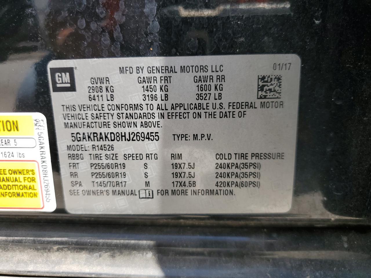 2017 Buick Enclave VIN: 5GAKRAKD8HJ269455 Lot: 56577825