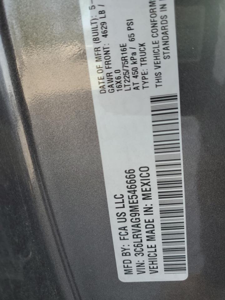 2021 Ram Promaster 1500 1500 Standard VIN: 3C6LRVAG9ME546666 Lot: 56638185