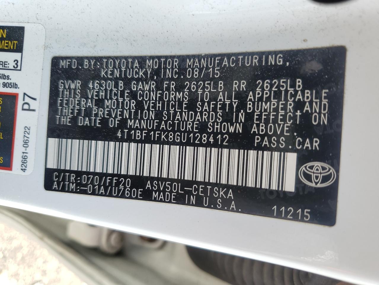 2016 Toyota Camry Le VIN: 4T1BF1FK8GU128412 Lot: 57128115