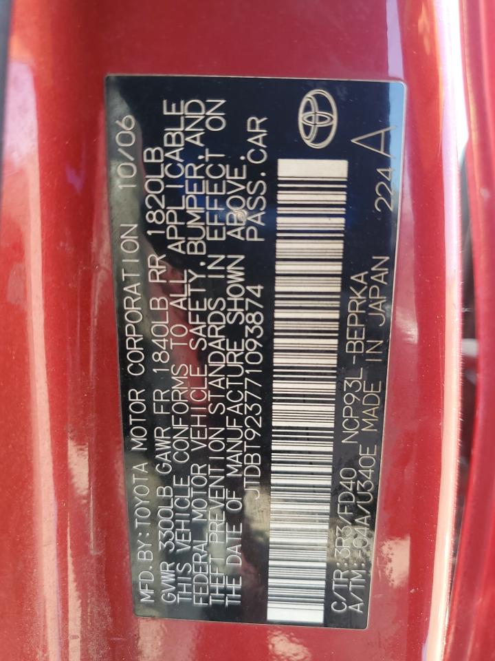 2007 Toyota Yaris VIN: JTDBT923771093874 Lot: 58793485