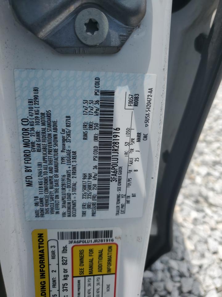 2018 Ford Fusion Se Hybrid VIN: 3FA6P0LU1JR281916 Lot: 55084405