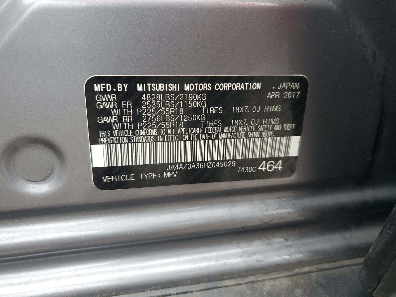 2017 Mitsubishi Outlander Se VIN: JA4AZ3A36HZ049029 Lot: 57255725