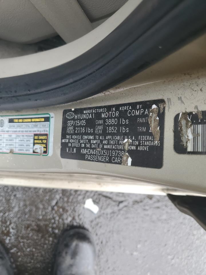 2005 Hyundai Elantra Gls VIN: KMHDN46DX5U197386 Lot: 57989685