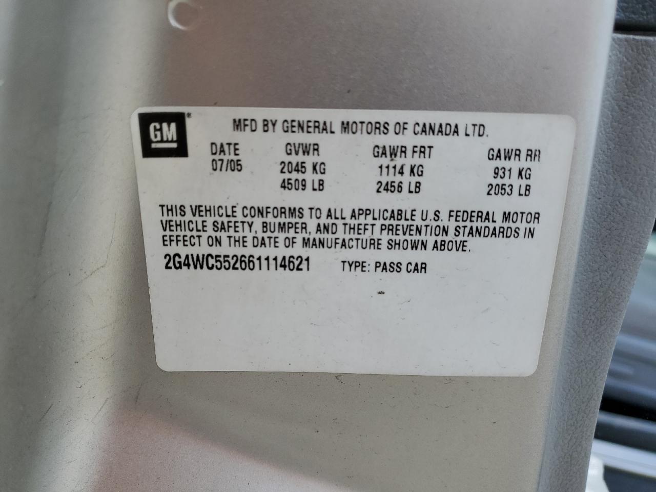 2006 Buick Lacrosse Cx VIN: 2G4WC552661114621 Lot: 56751965