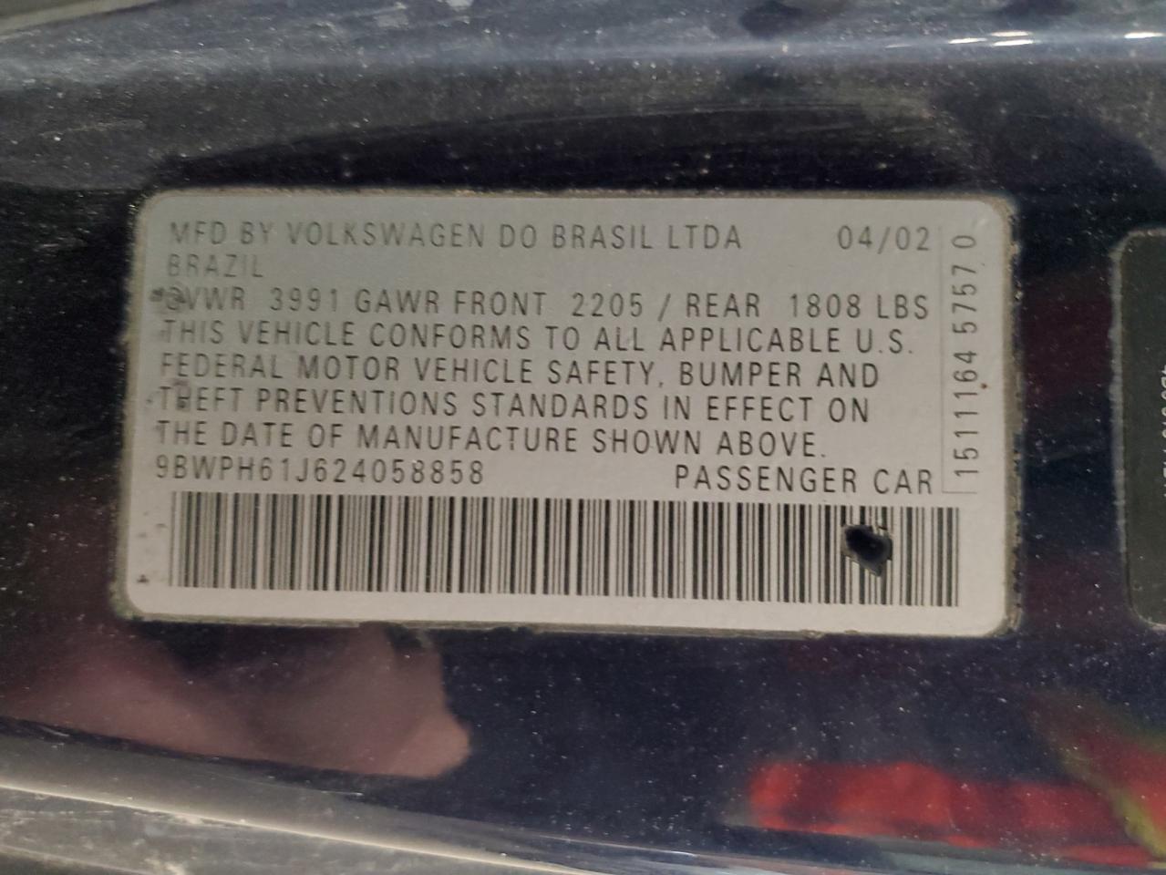 2002 Volkswagen Gti Vr6 VIN: 9BWPH61J624058858 Lot: 56229155