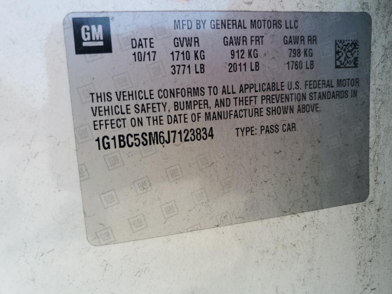2018 Chevrolet Cruze Ls VIN: 1G1BC5SM6J7123834 Lot: 56731495