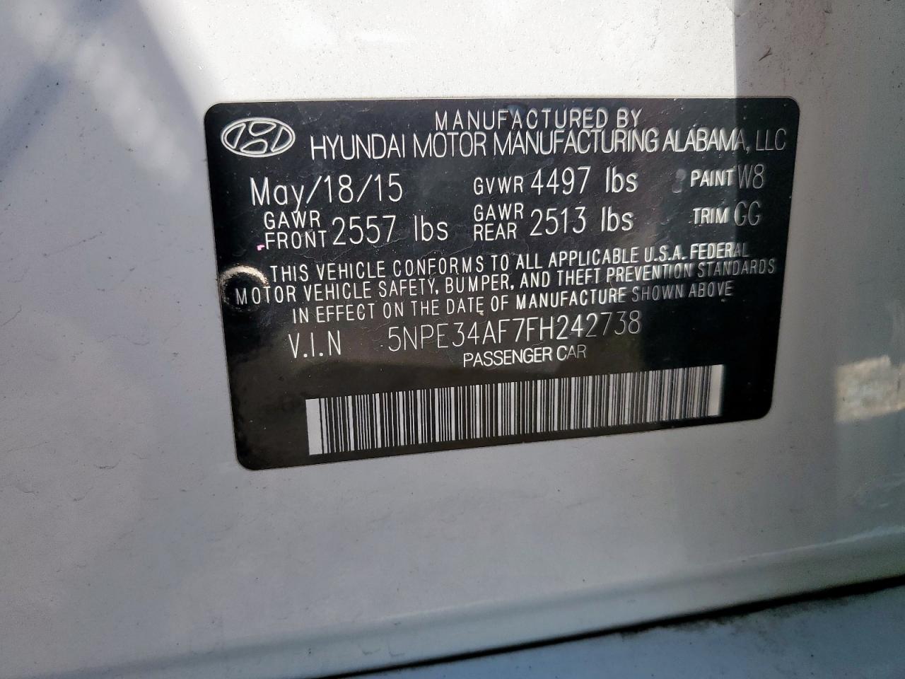 2015 Hyundai Sonata Sport VIN: 5NPE34AF7FH242738 Lot: 58726095