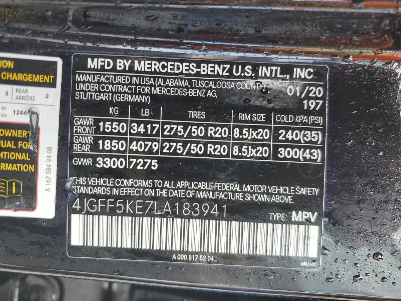 2020 Mercedes-Benz Gls 450 4Matic VIN: 4JGFF5KE7LA183941 Lot: 57597715