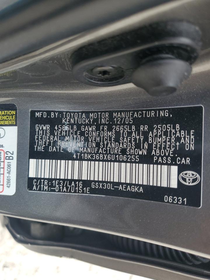 2006 Toyota Avalon Xl VIN: 4T1BK36BX6U106255 Lot: 57944185