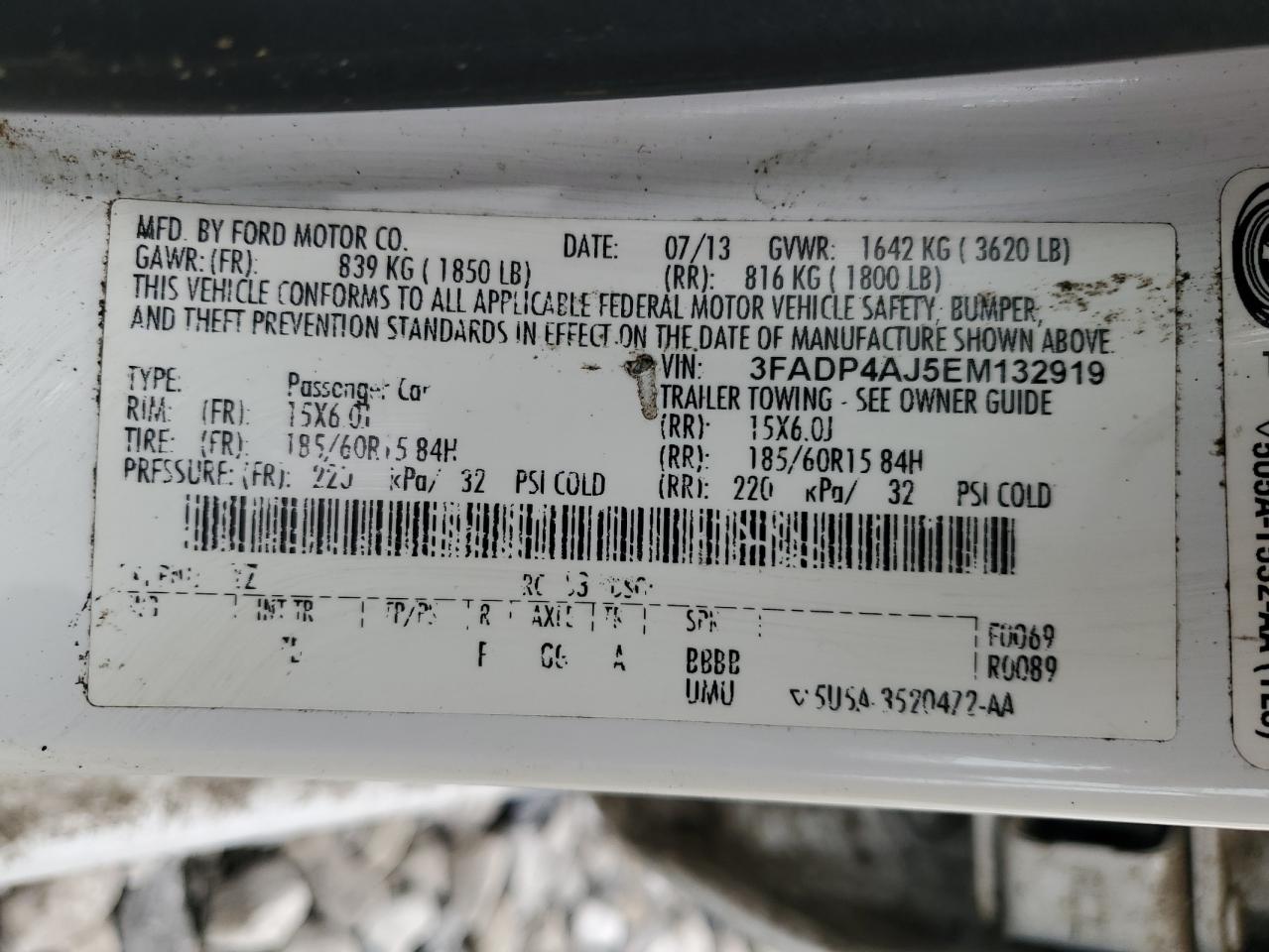 2014 Ford Fiesta S VIN: 3FADP4AJ5EM132919 Lot: 80357275