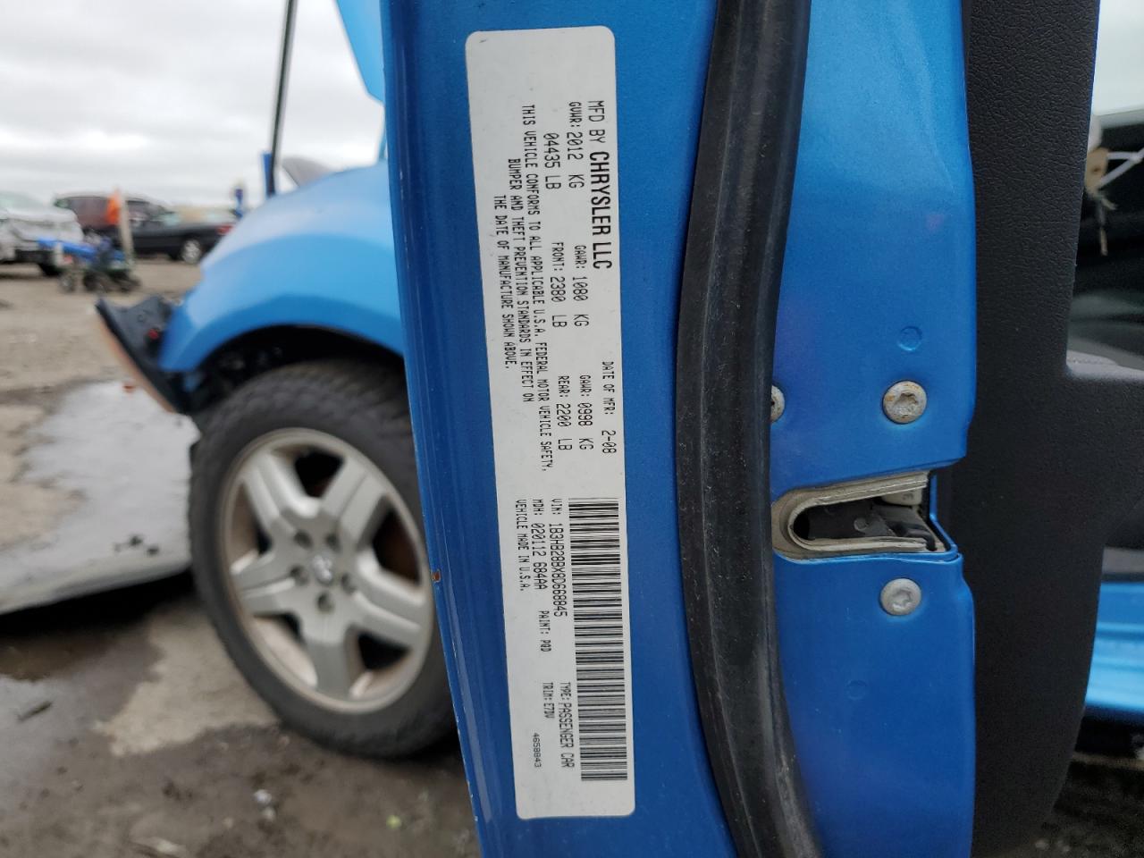 2008 Dodge Caliber VIN: 1B3HB28BX8D668845 Lot: 58123035