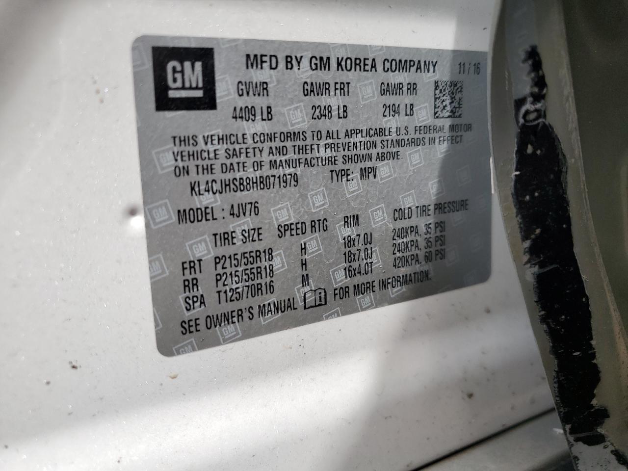 2017 Buick Encore Premium VIN: KL4CJHSB8HB071979 Lot: 55593315