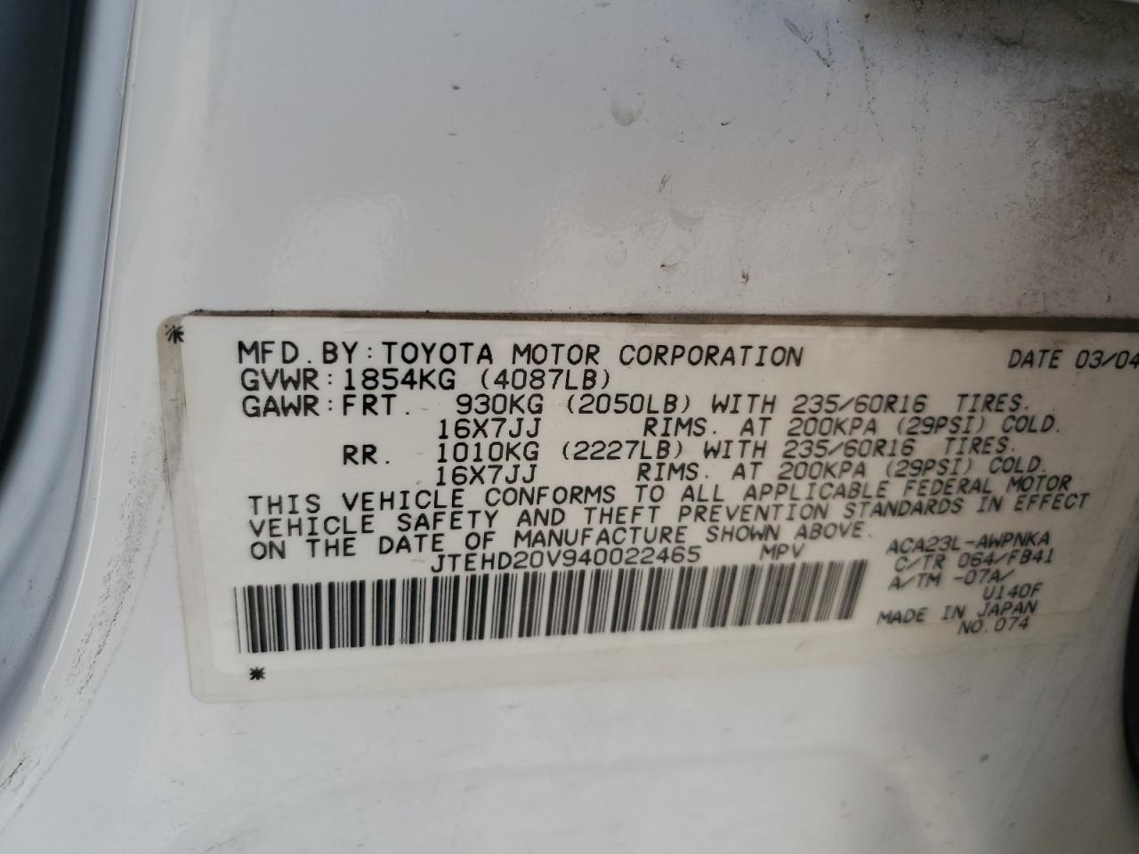 2004 Toyota Rav4 VIN: JTEHD20V940022465 Lot: 56531745