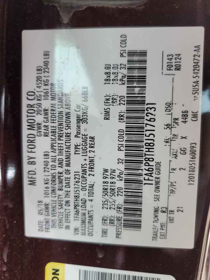 2018 Ford Mustang VIN: 1FA6P8TH8J5176231 Lot: 56849505