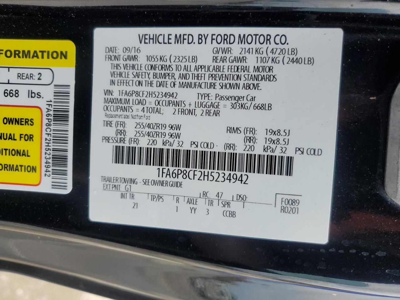 2017 Ford Mustang Gt VIN: 1FA6P8CF2H5234942 Lot: 56962025