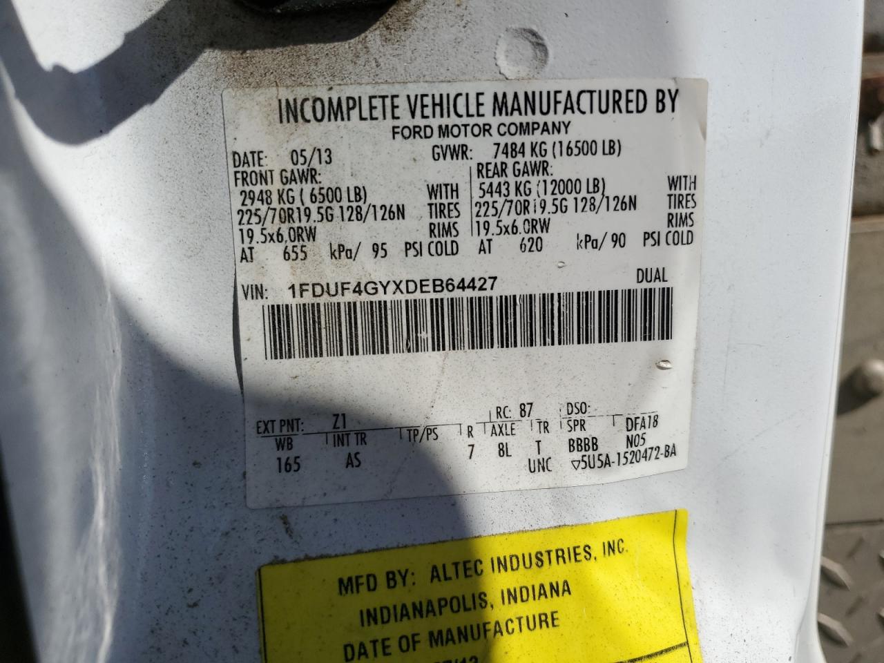 2013 Ford F450 Super Duty VIN: 1FDUF4GYXDEB64427 Lot: 55608545