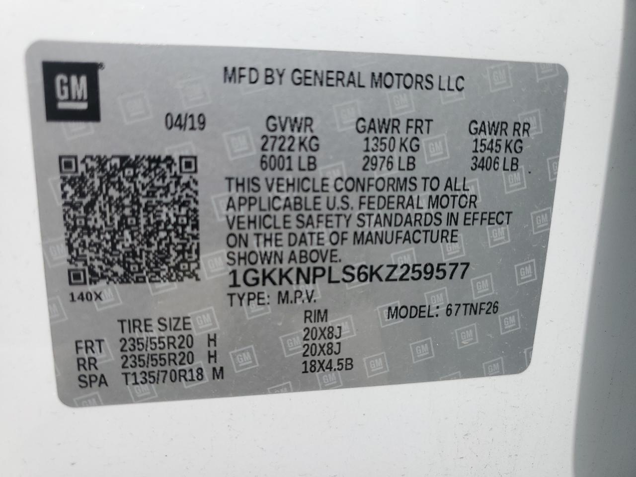 2019 GMC Acadia Denali VIN: 1GKKNPLS6KZ259577 Lot: 56038315