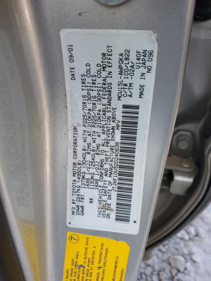 2002 Lexus Rx 300 VIN: JTJHF10U520240638 Lot: 56627365