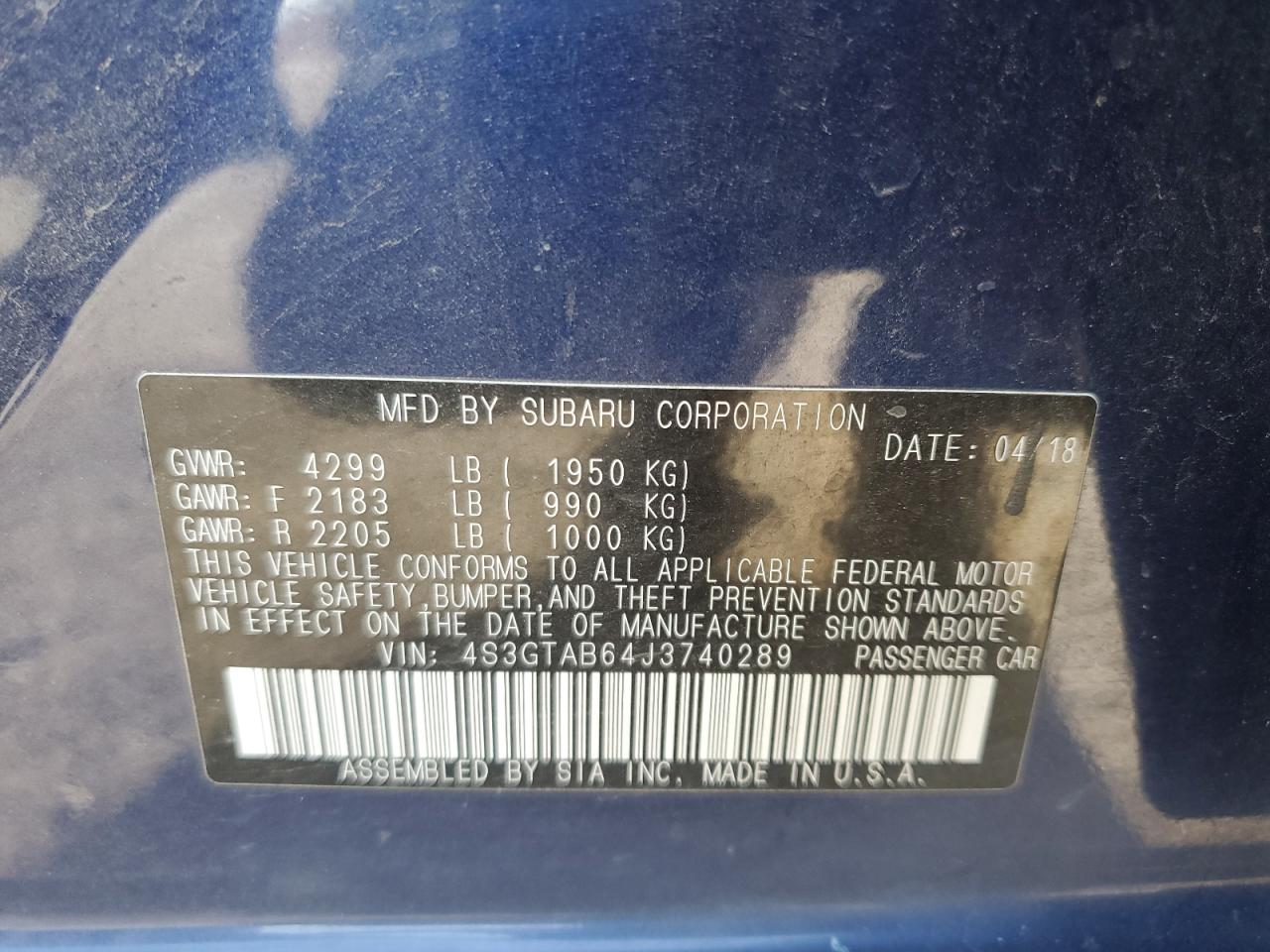 2018 Subaru Impreza Premium VIN: 4S3GTAB64J3740289 Lot: 56196355