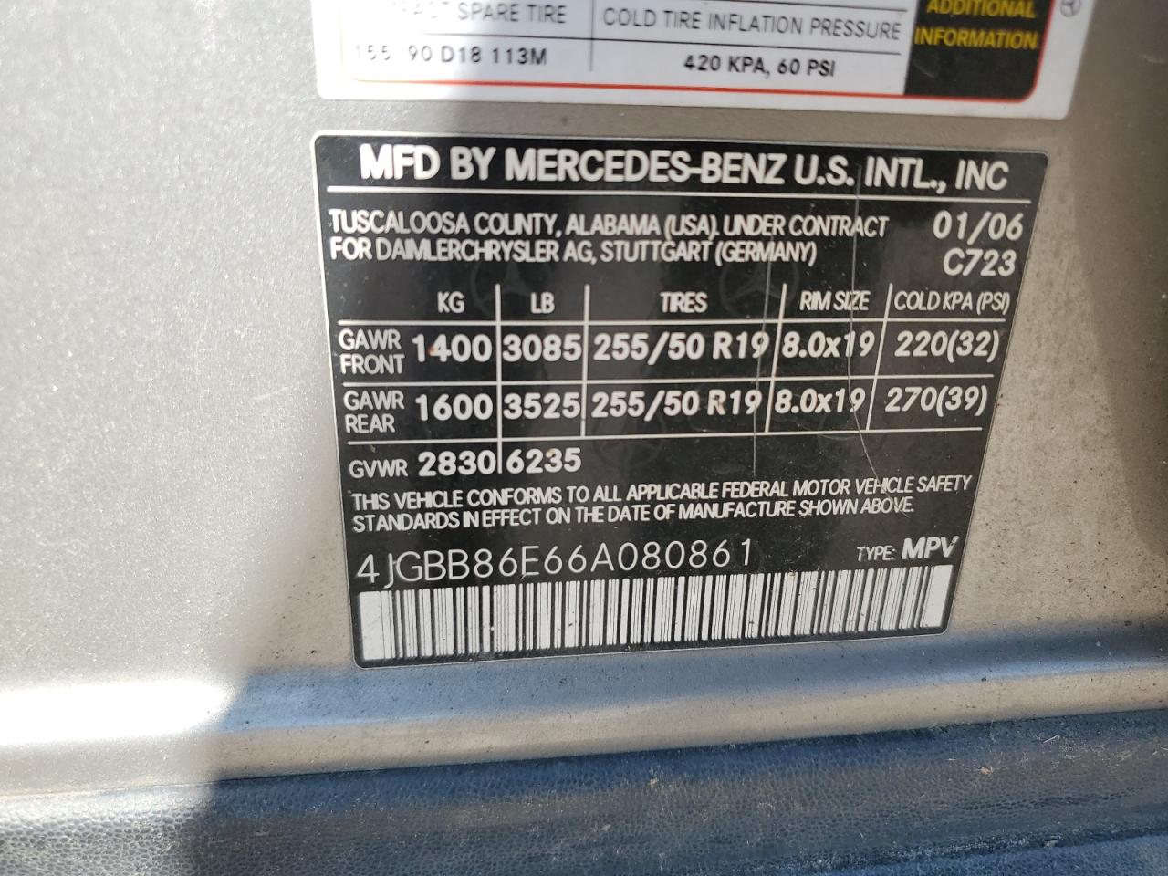 2006 Mercedes-Benz Ml 350 VIN: 4JGBB86E66A080861 Lot: 56600725