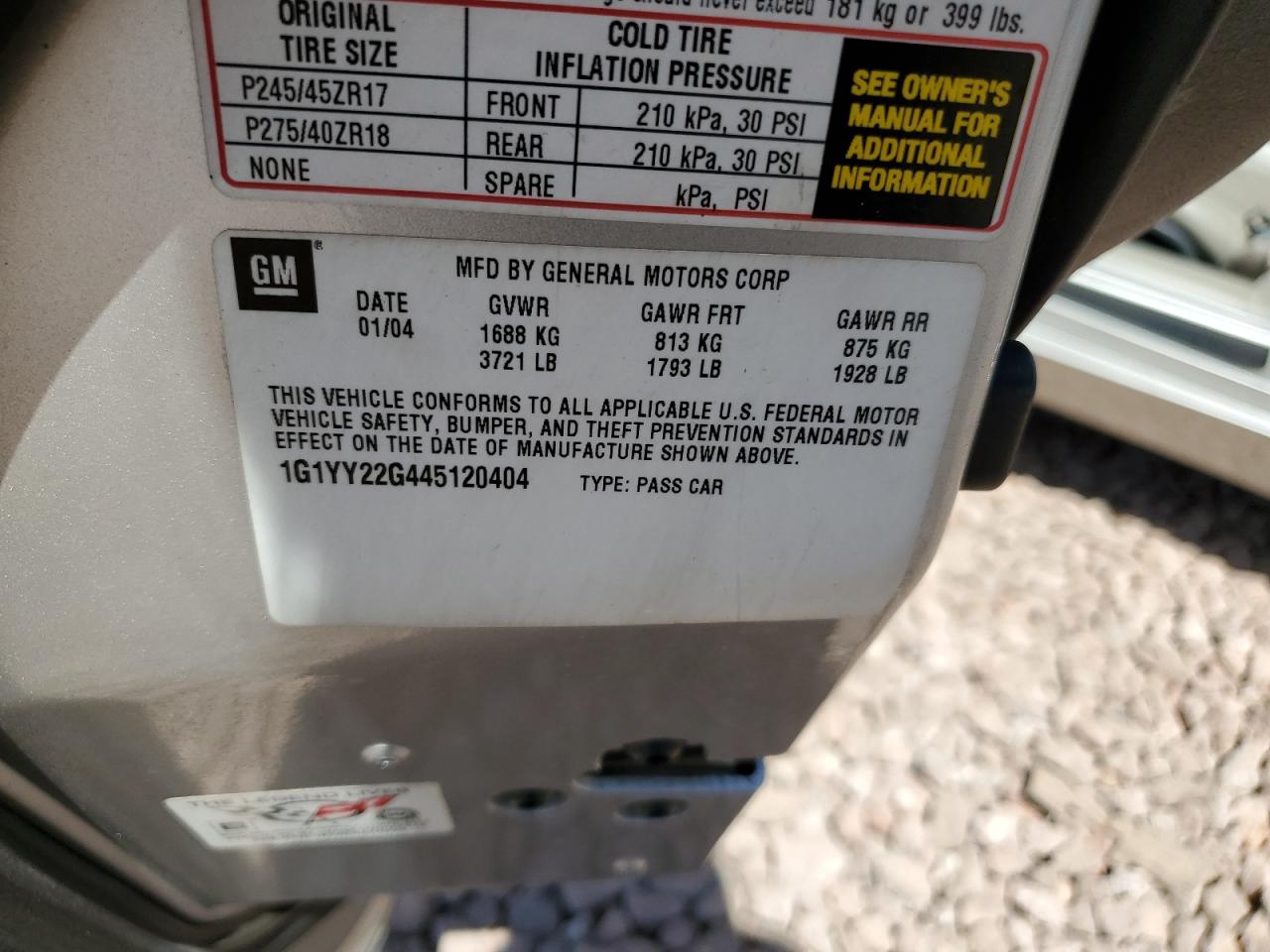 2004 Chevrolet Corvette VIN: 1G1YY22G445120404 Lot: 56067905