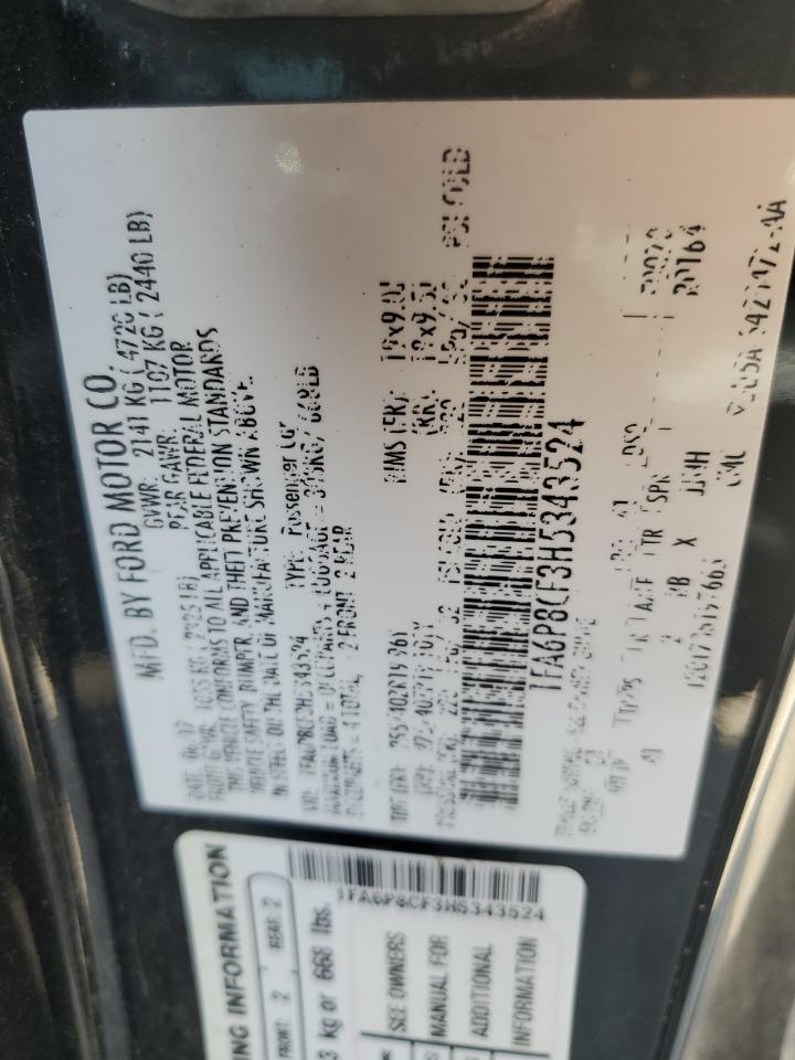 2017 Ford Mustang Gt VIN: 1FA6P8CF3H5343524 Lot: 56786385