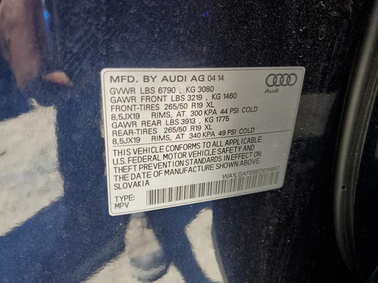 2014 Audi Q7 Premium Plus VIN: WA1LGAFE6ED019857 Lot: 55865245