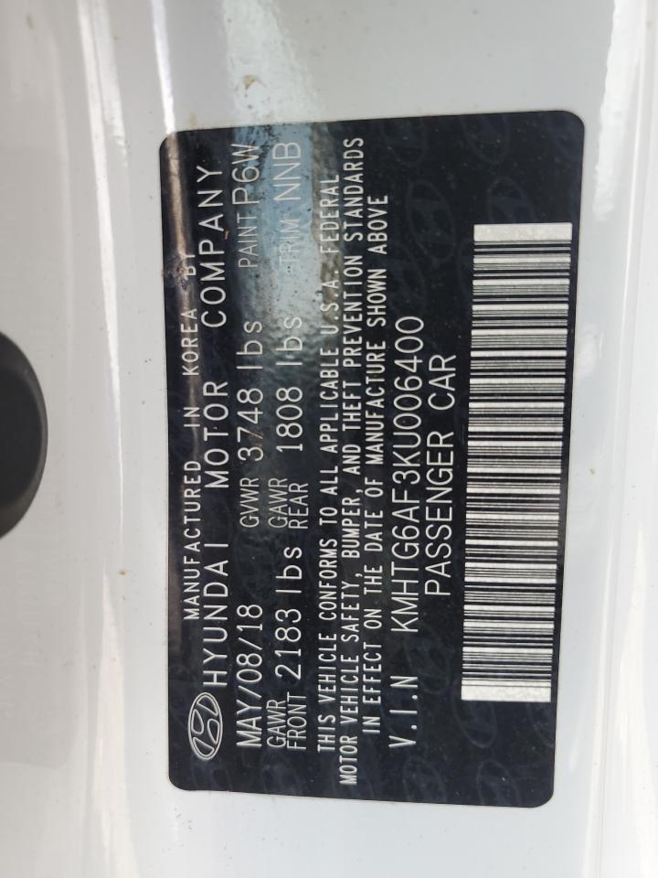 2019 Hyundai Veloster Base VIN: KMHTG6AF3KU006400 Lot: 55974115