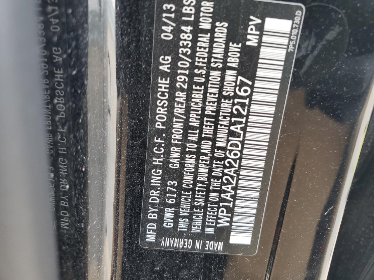 2013 Porsche Cayenne VIN: WP1AA2A26DLA12167 Lot: 57895085