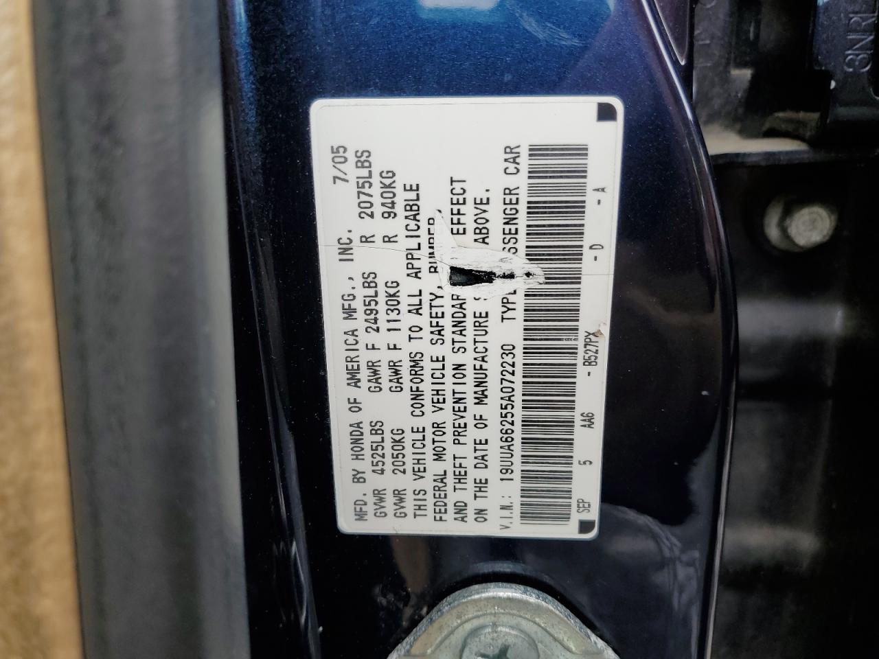2005 Acura Tl VIN: 19UUA66255A072230 Lot: 56949145