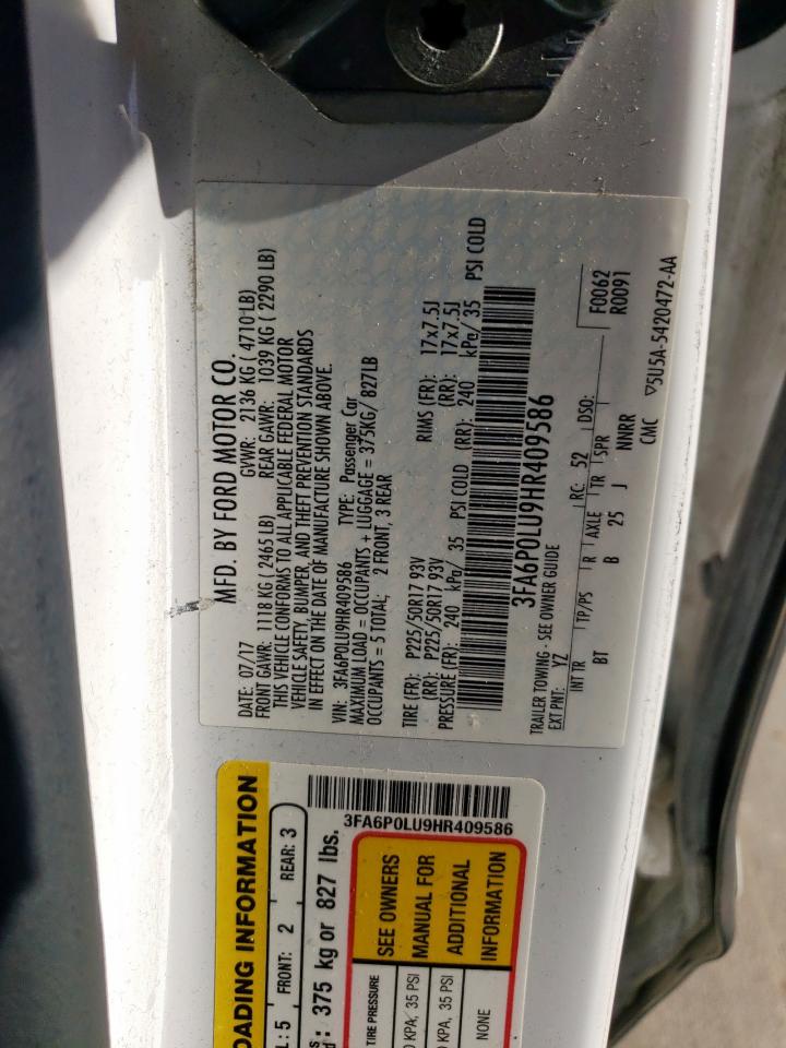2017 Ford Fusion Se Hybrid VIN: 3FA6P0LU9HR409586 Lot: 54040815