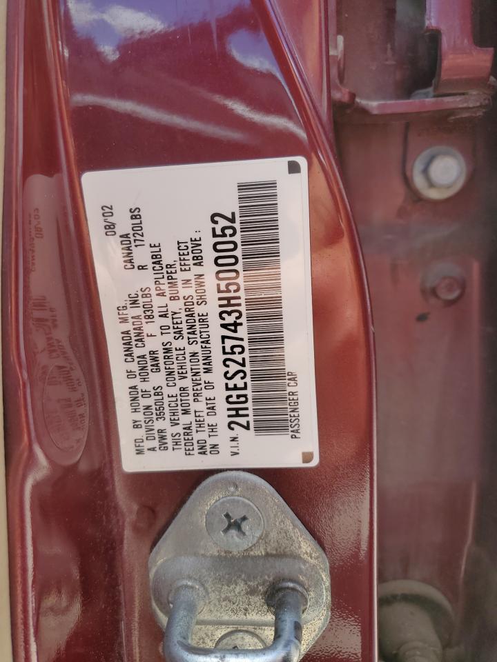 2003 Honda Civic Ex VIN: 2HGES25743H500052 Lot: 56479015