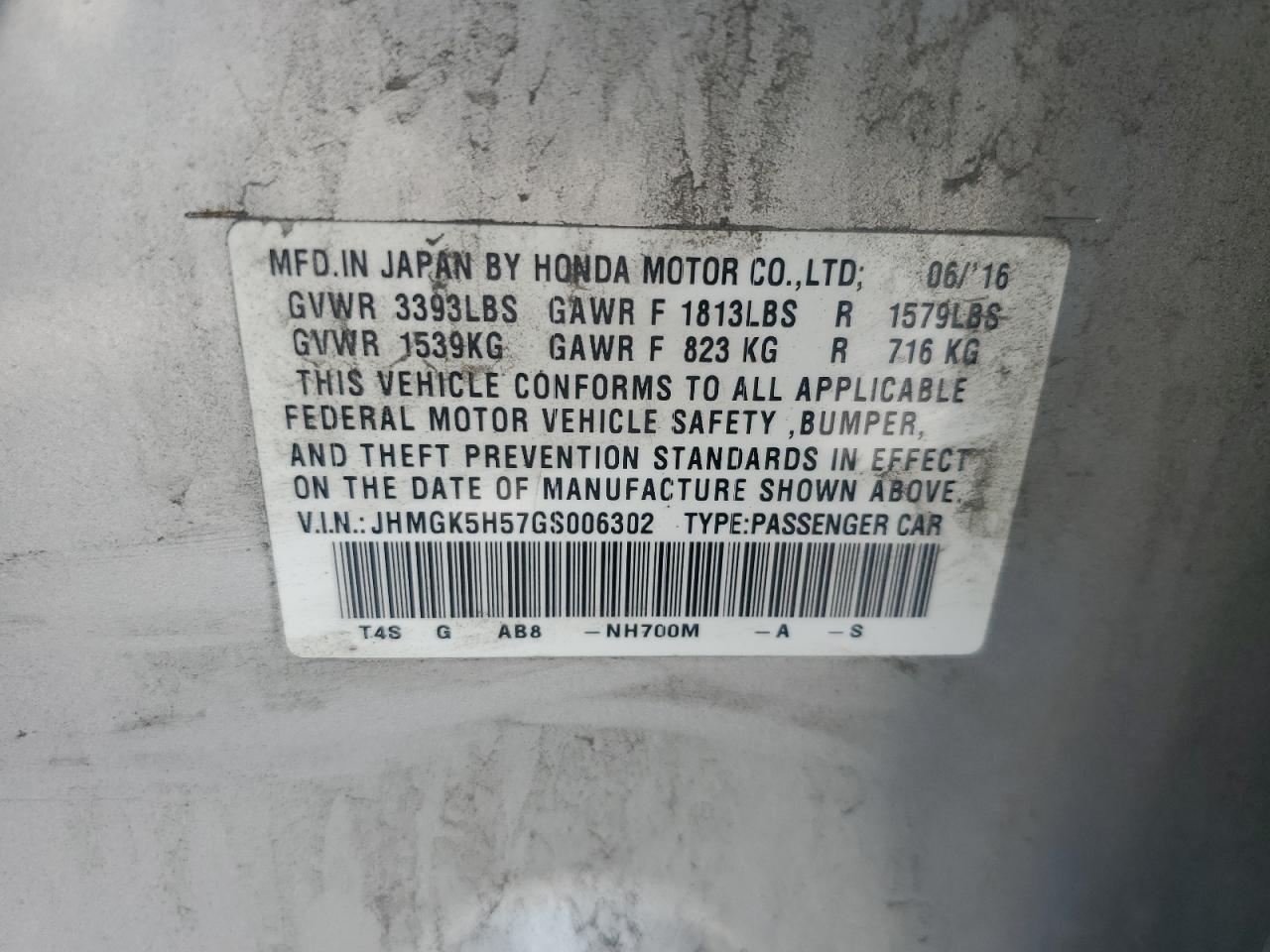 2016 Honda Fit Lx VIN: JHMGK5H57GS006302 Lot: 58002945