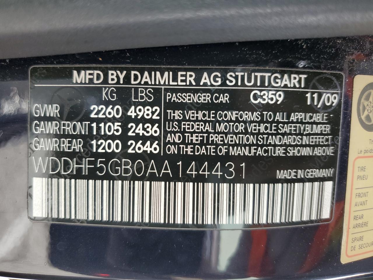 2010 Mercedes-Benz E 350 VIN: WDDHF5GB0AA144431 Lot: 58660705