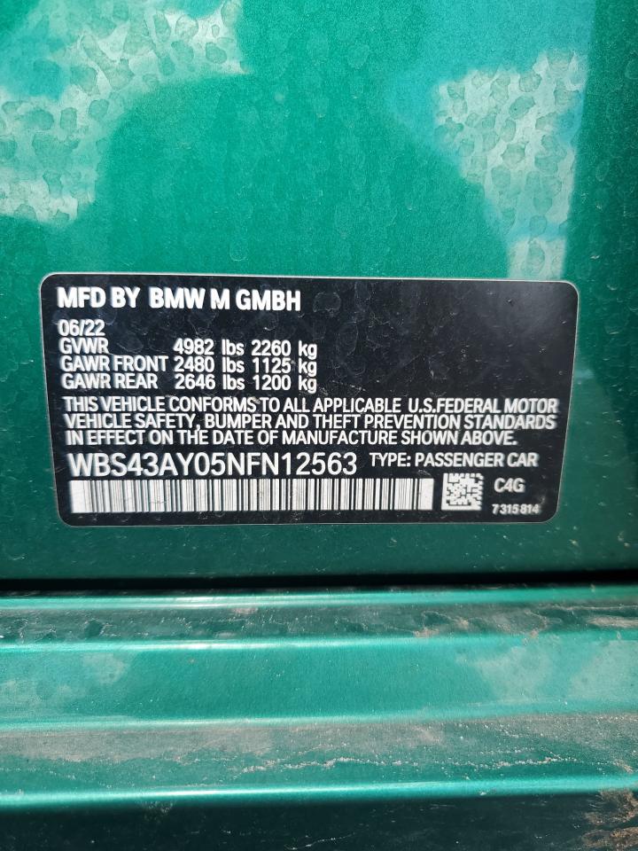 2022 BMW M3 Competition VIN: WBS43AY05NFN12563 Lot: 56837075