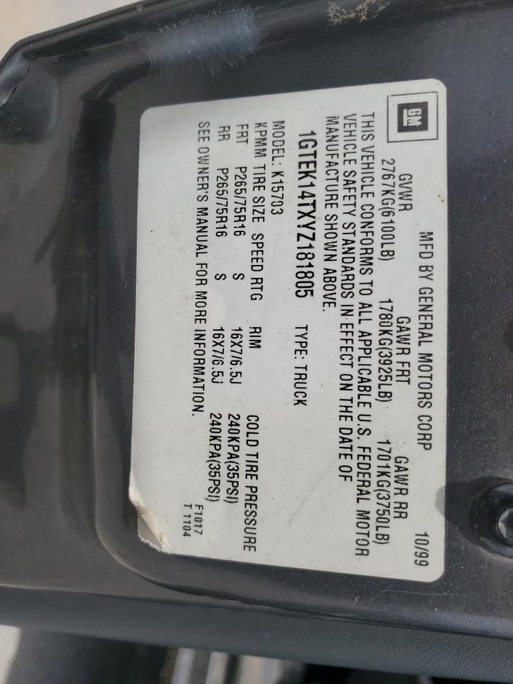 2000 GMC New Sierra K1500 VIN: 1GTEK14TXYZ181805 Lot: 57353695