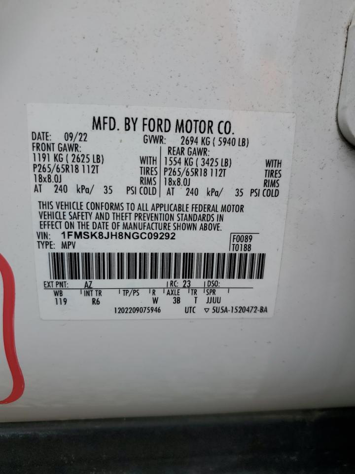 2022 Ford Explorer Timberline VIN: 1FMSK8JH8NGC09292 Lot: 56221265
