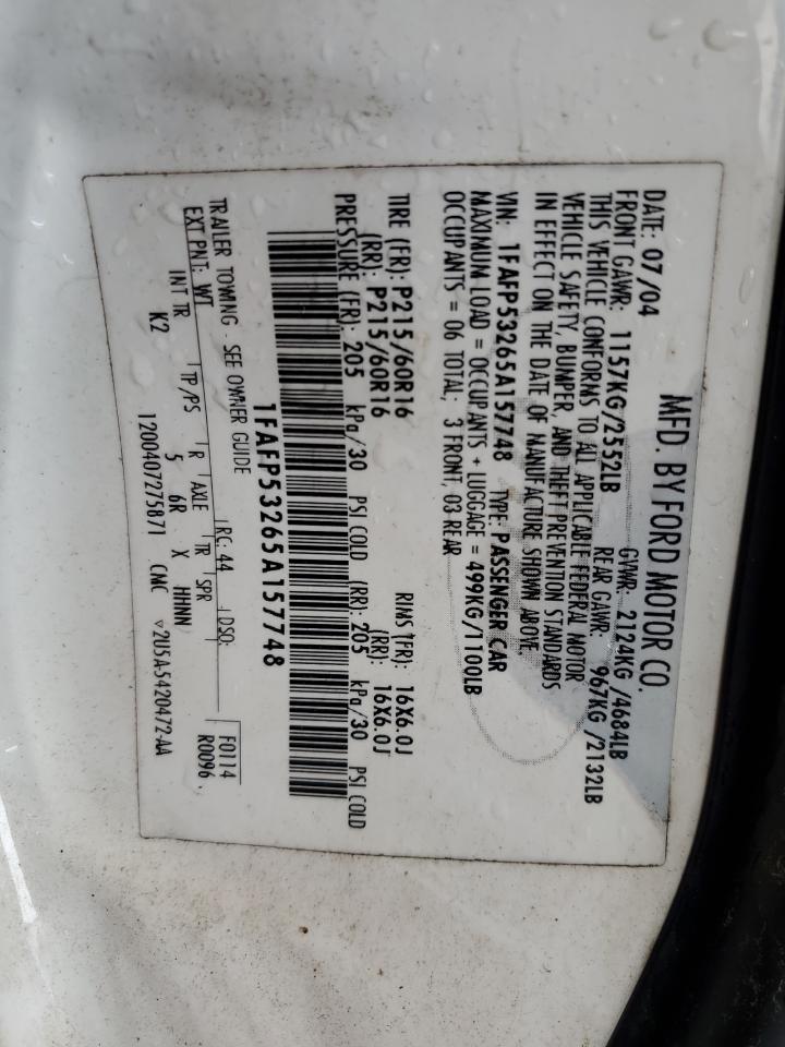 2005 Ford Taurus Se VIN: 1FAFP53265A157748 Lot: 56579625