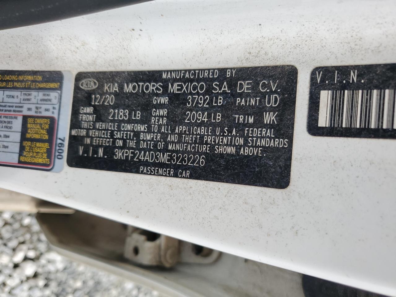 2021 Kia Forte Fe VIN: 3KPF24AD3ME323226 Lot: 56724915