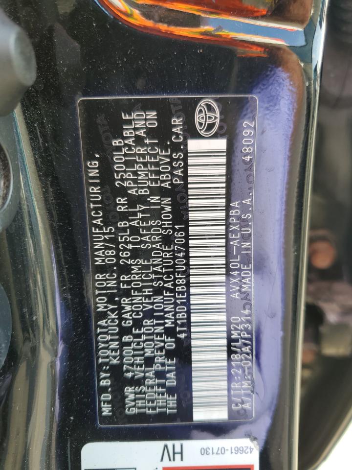 2015 Toyota Avalon Hybrid VIN: 4T1BD1EB8FU047061 Lot: 57876505