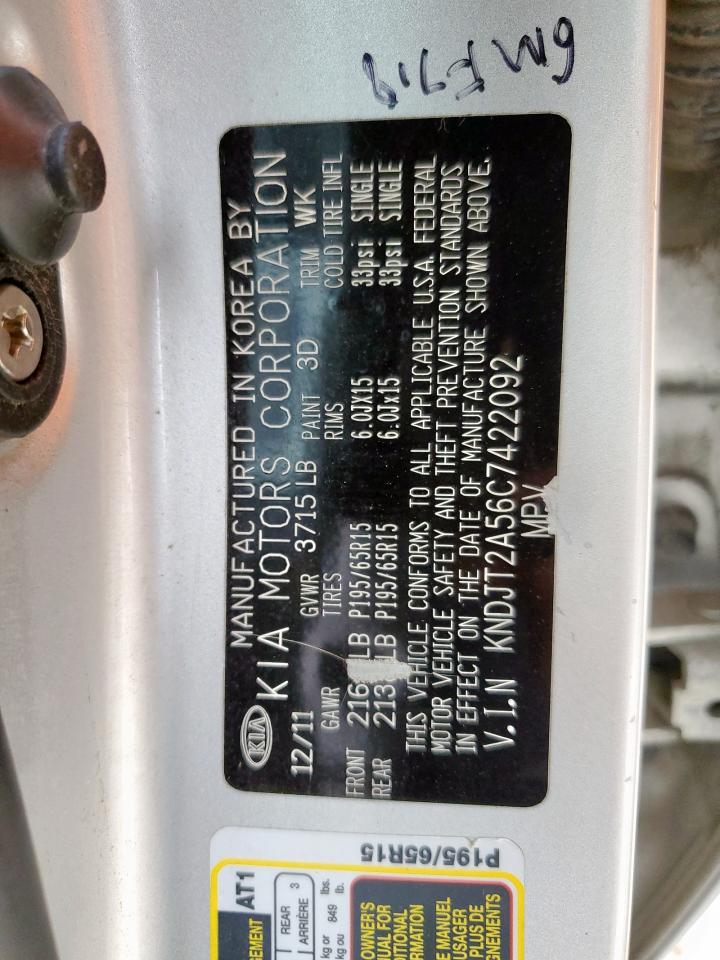 2012 Kia Soul VIN: KNDJT2A56C7422092 Lot: 64768015