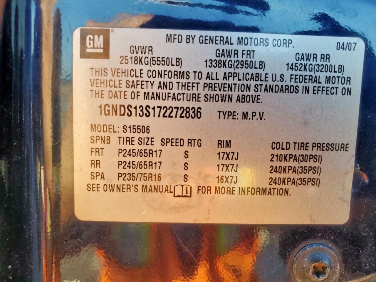 2007 Chevrolet Trailblazer Ls VIN: 1GNDS13S172272836 Lot: 58391695