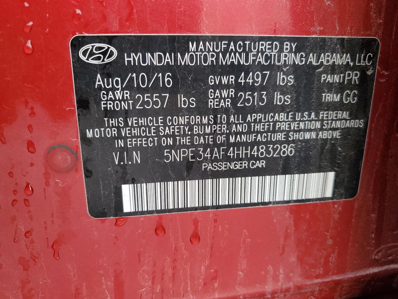 2017 Hyundai Sonata Sport VIN: 5NPE34AF4HH483286 Lot: 56708785